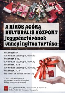 Ünnepi nyitvatartás a Kulturális Központ jegypénztárában